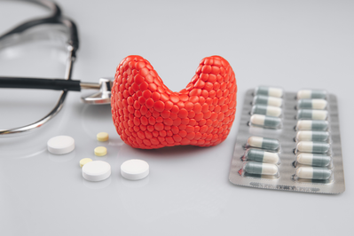 rubber thyroid alongside medication pills