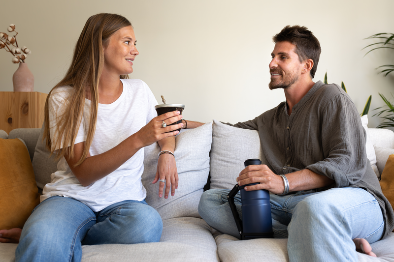 woman and man drinking detox