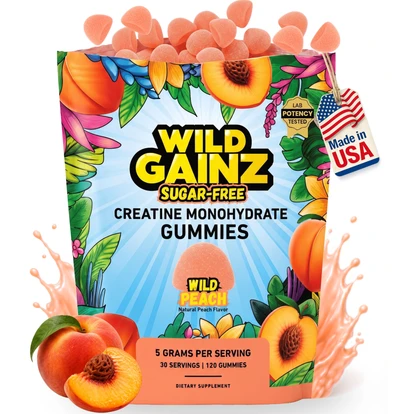 Wild Gainz Creatine Gummies Peach Flavor Sugar Free